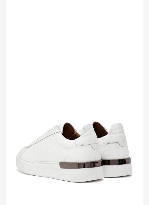 Erkek Beyaz Bağcıklı Kalın Tabanlı Deri Sneaker 25WFD6107FT - Görsel 6