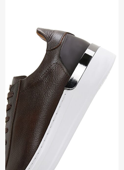 Erkek Kahverengi Bağcıklı Kalın Tabanlı Deri Sneaker 25WFD6107FT - Görsel 7