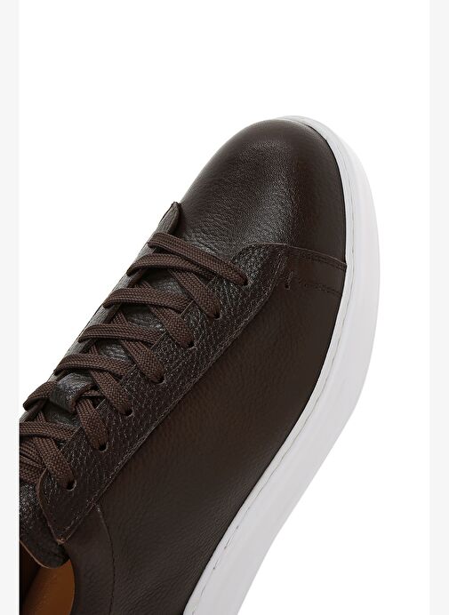Erkek Kahverengi Bağcıklı Kalın Tabanlı Deri Sneaker 25WFD6107FT - Görsel 9