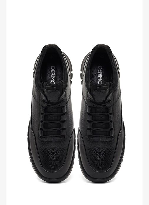 Erkek Siyah Bağcıklı Kalın Tabanlı Deri Casual Sneaker 25WFD6418FT - Görsel 8