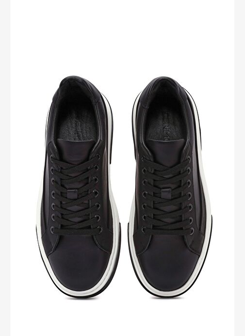 Erkek Siyah Bağcıklı Kalın Tabanlı Deri Sneaker 25WFD610918 - Görsel 8