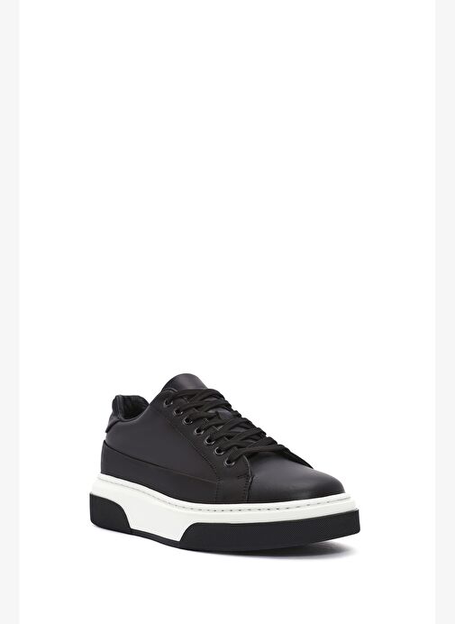 Erkek Siyah Bağcıklı Kalın Tabanlı Deri Sneaker 25WFD610918 - Görsel 7