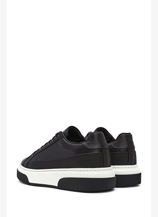 Erkek Siyah Bağcıklı Kalın Tabanlı Deri Sneaker 25WFD610918 - Görsel 6