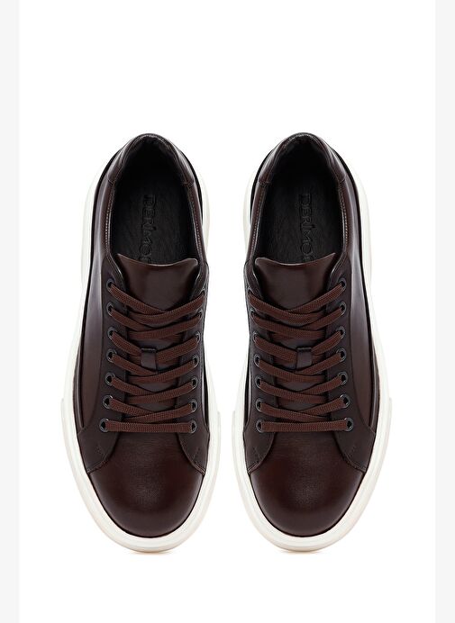 Erkek Kahverengi Bağcıklı Kalın Tabanlı Deri Sneaker 25WFD610918 - Görsel 8