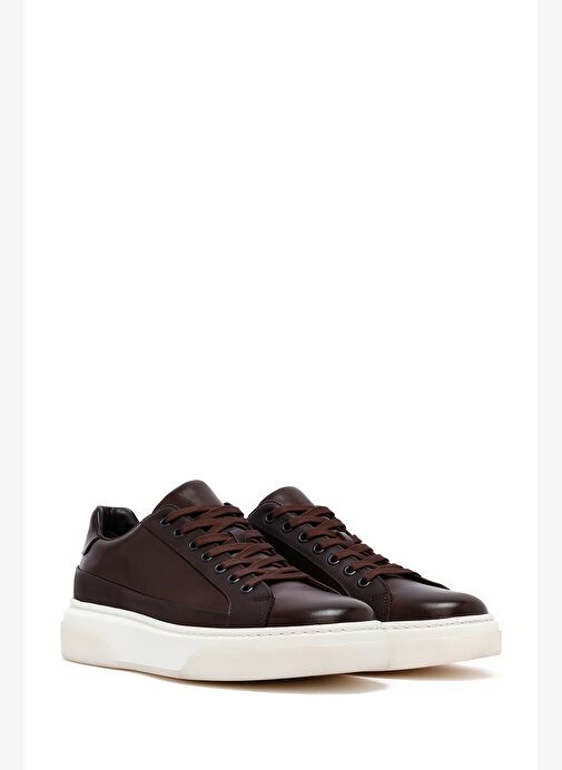 Erkek Kahverengi Bağcıklı Kalın Tabanlı Deri Sneaker 25WFD610918 - Görsel 4