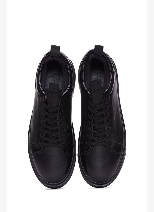 Erkek Siyah Bağcıklı Kalın Tabanlı Deri Sneaker 25WFD610518 - Görsel 7