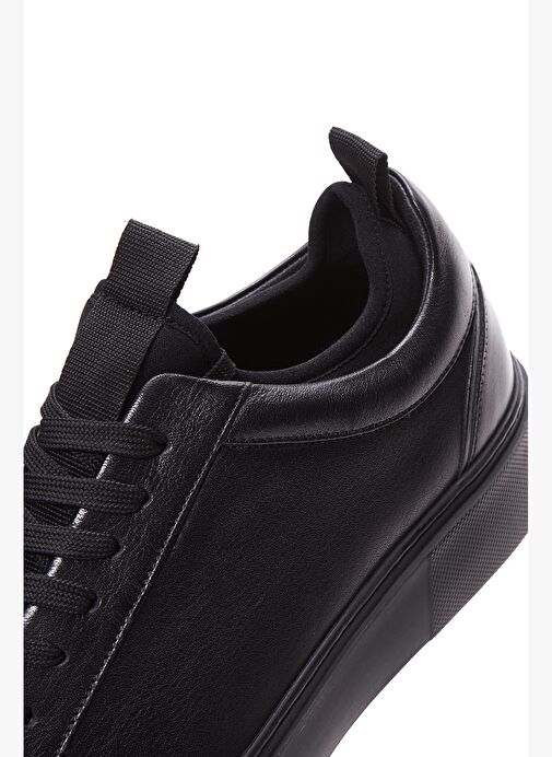 Erkek Siyah Bağcıklı Kalın Tabanlı Deri Sneaker 25WFD610518 - Görsel 8