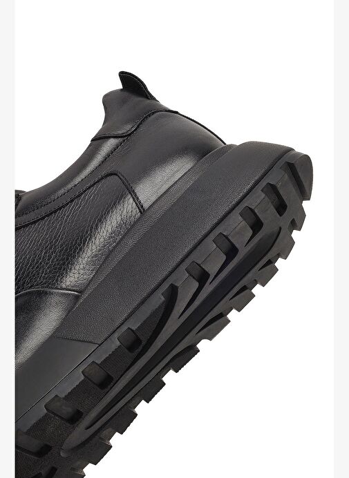 Erkek Siyah Bağcıklı Kalın Tabanlı Deri Sneaker 25WFD641114 - Görsel 9