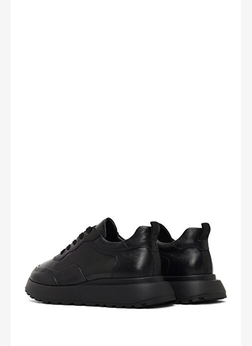 Erkek Siyah Bağcıklı Kalın Tabanlı Deri Sneaker 25WFD641114 - Görsel 6