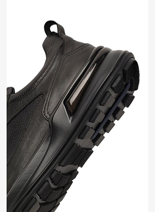 Erkek Siyah Bağcıklı Kalın Tabanlı Deri Casual Sneaker 25WFD641014 - Görsel 9