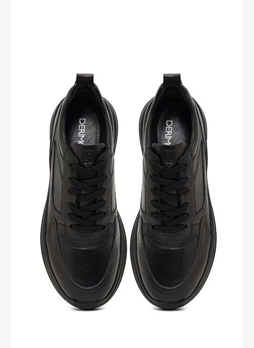 Erkek Siyah Bağcıklı Kalın Tabanlı Deri Casual Sneaker 25WFD641014 - Görsel 8
