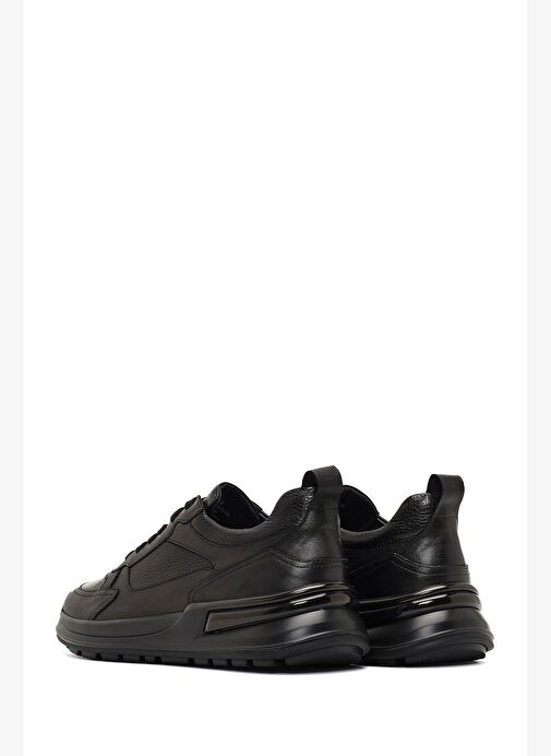Erkek Siyah Bağcıklı Kalın Tabanlı Deri Casual Sneaker 25WFD641014 - Görsel 6