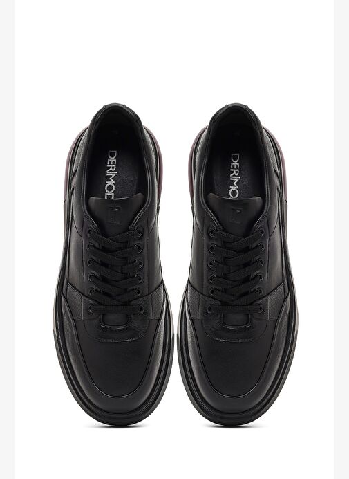 Erkek Siyah Bağcıklı Kalın Tabanlı Deri Sneaker 25WFD642018 - Görsel 8