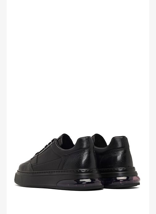 Erkek Siyah Bağcıklı Kalın Tabanlı Deri Sneaker 25WFD642018 - Görsel 6