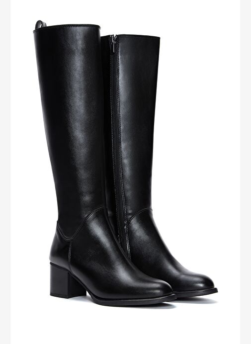 Kadın Siyah Fermuarlı Kalın Topuklu Çizme 25WFE250518 - Görsel 6