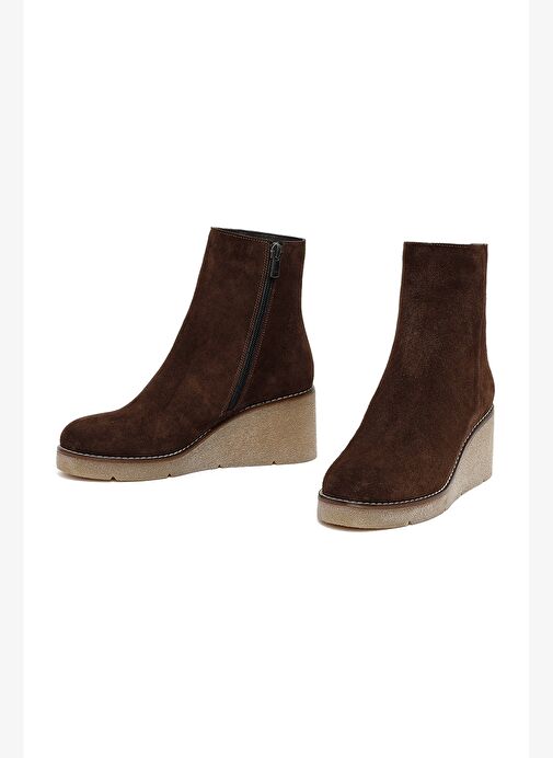Kadın Kahverengi Fermuarlı Dolgu Topuklu Süet Deri Bot 25AFD152710 - Görsel 4