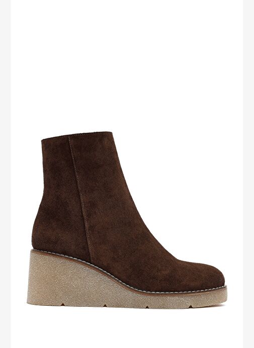 Kadın Kahverengi Fermuarlı Dolgu Topuklu Süet Deri Bot 25AFD152710 - Görsel 2