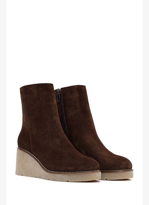 Kadın Kahverengi Fermuarlı Dolgu Topuklu Süet Deri Bot 25AFD152710 - Görsel 6