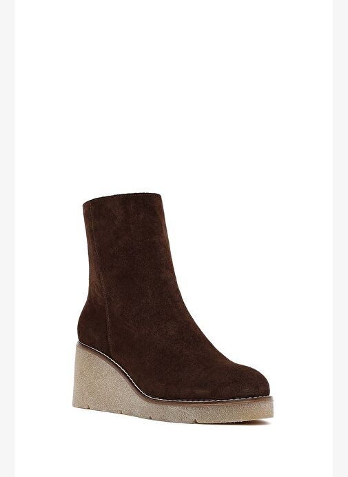 Kadın Kahverengi Fermuarlı Dolgu Topuklu Süet Deri Bot 25AFD152710 - Görsel 9