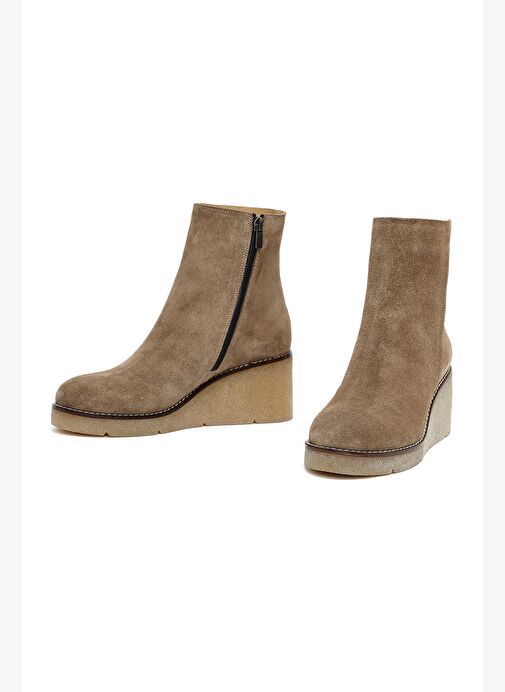 Kadın Vizon Fermuarlı Dolgu Topuklu Süet Deri Bot 25AFD152710 - Görsel 4