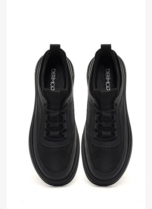 Erkek Siyah Bağcıklı Kalın Tabanlı Deri Sneaker 25WFD642414 - Görsel 8