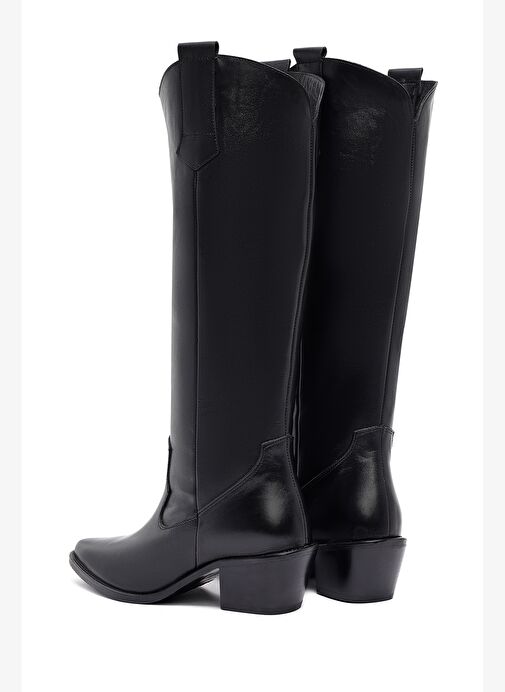 Kadın Siyah Kalın Topuklu Deri Kovboy Çizme 25AFD152918 - Görsel 8