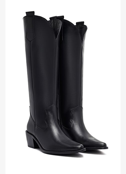 Kadın Siyah Kalın Topuklu Deri Kovboy Çizme 25AFD152918 - Görsel 6