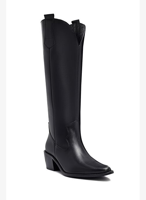 Kadın Siyah Kalın Topuklu Deri Kovboy Çizme 25AFD152918 - Görsel 9