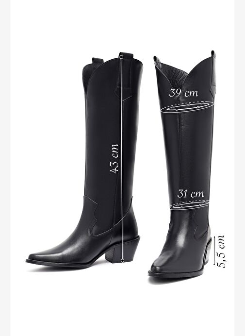 Kadın Siyah Kalın Topuklu Deri Kovboy Çizme 25AFD152918 - Görsel 3