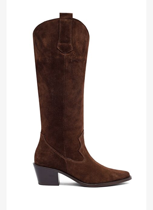 Kadın Kahverengi Kalın Topuklu Süet Deri Kovboy Çizme 25AFD152910 - Görsel 2