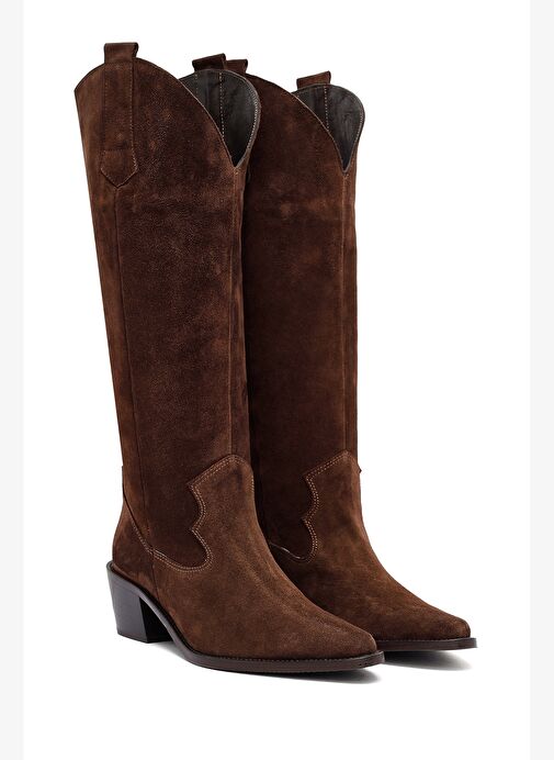 Kadın Kahverengi Kalın Topuklu Süet Deri Kovboy Çizme 25AFD152910 - Görsel 6