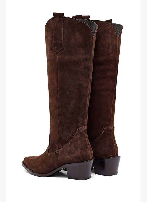 Kadın Kahverengi Kalın Topuklu Süet Deri Kovboy Çizme 25AFD152910 - Görsel 8