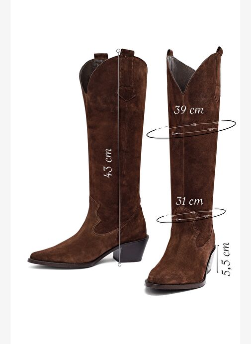 Kadın Kahverengi Kalın Topuklu Süet Deri Kovboy Çizme 25AFD152910 - Görsel 3