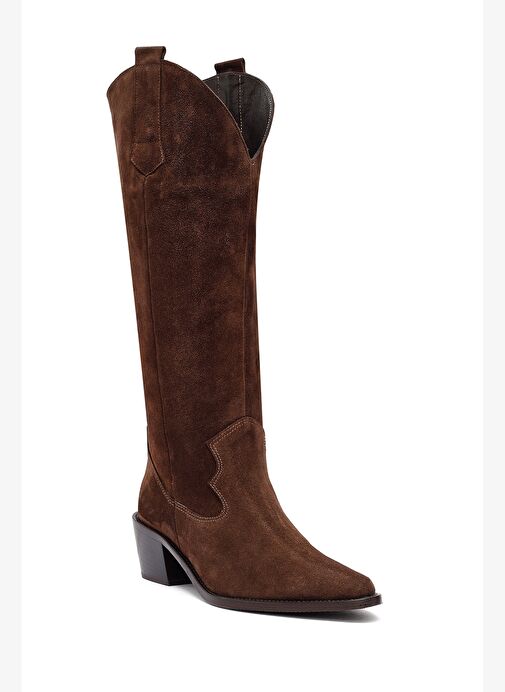 Kadın Kahverengi Kalın Topuklu Süet Deri Kovboy Çizme 25AFD152910 - Görsel 9