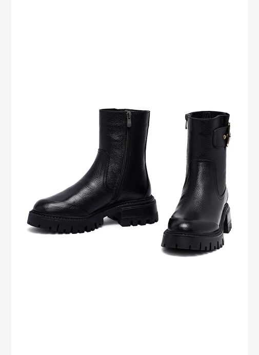 Kadın Siyah Kalın Tabanlı Deri Bot 25WFD1530FT - Görsel 4