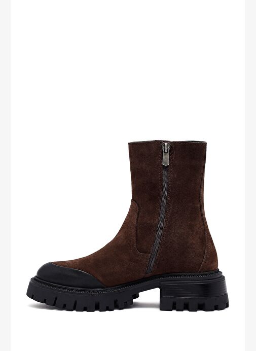 Kadın Kahverengi Kalın Tabanlı Süet Deri Bot 25WFD153010 - Görsel 3