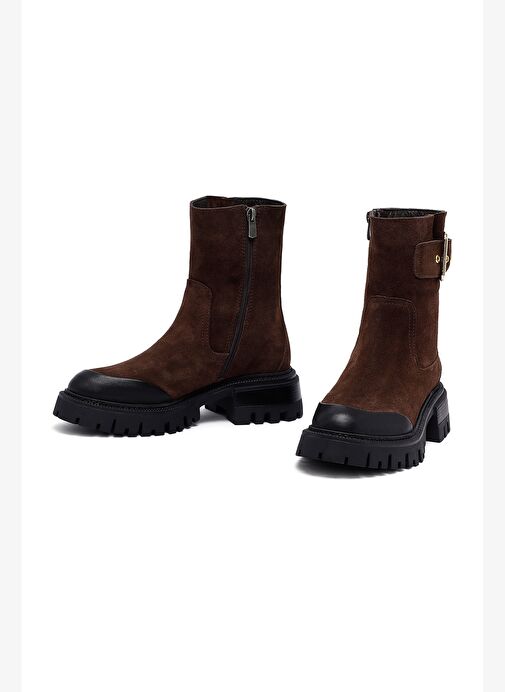 Kadın Kahverengi Kalın Tabanlı Süet Deri Bot 25WFD153010 - Görsel 4