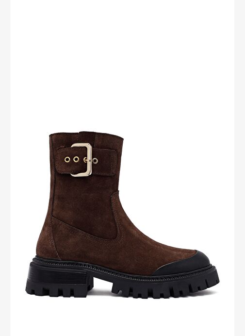 Kadın Kahverengi Kalın Tabanlı Süet Deri Bot 25WFD153010 - Görsel 2