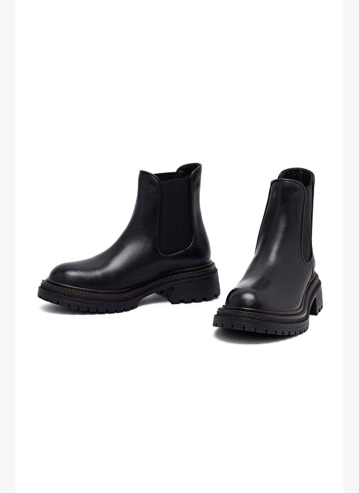 Kadın Siyah Kalın Tabanlı Deri Chelsea Bot 25WFD1531FT - Görsel 4