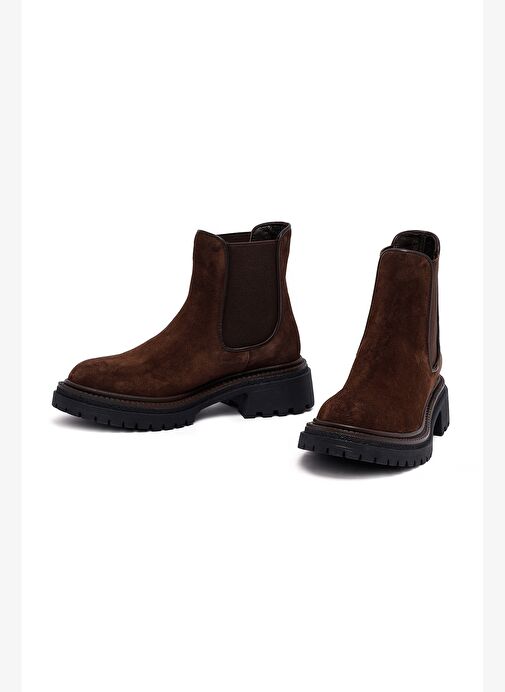 Kadın Kahverengi Kalın Tabanlı Süet Deri Chelsea Bot 25WFD153110 - Görsel 4