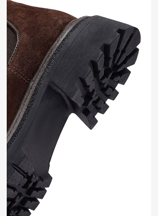 Kadın Kahverengi Kalın Tabanlı Süet Deri Chelsea Bot 25WFD153110 - Görsel 9