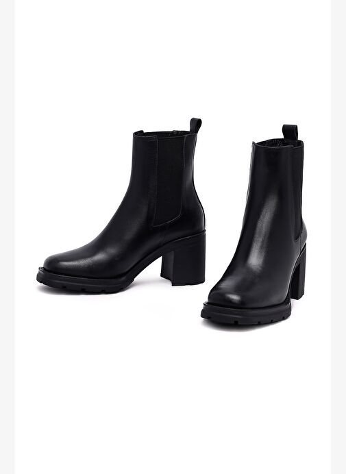 Kadın Siyah Kalın Topuklu Deri Bot 25WFD153218 - Görsel 4