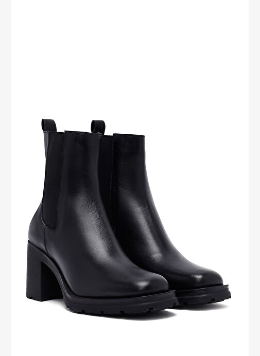 Kadın Siyah Kalın Topuklu Deri Bot 25WFD153218 - Görsel 5