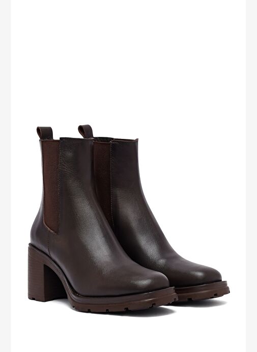 Kadın Kahverengi Kalın Topuklu Deri Bot 25WFD153218 - Görsel 6