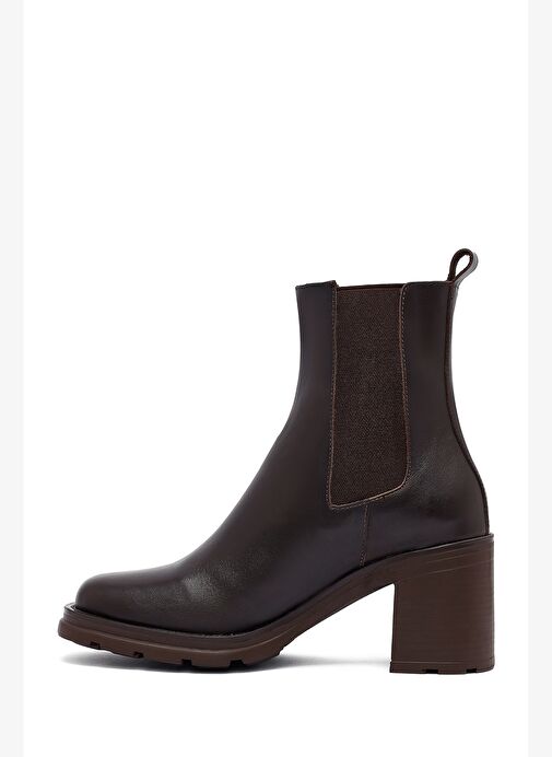 Kadın Kahverengi Kalın Topuklu Deri Bot 25WFD153218 - Görsel 5