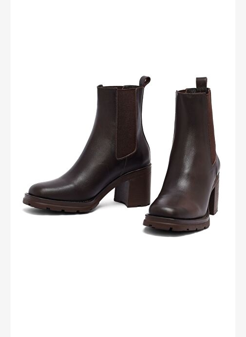 Kadın Kahverengi Kalın Topuklu Deri Bot 25WFD153218 - Görsel 4