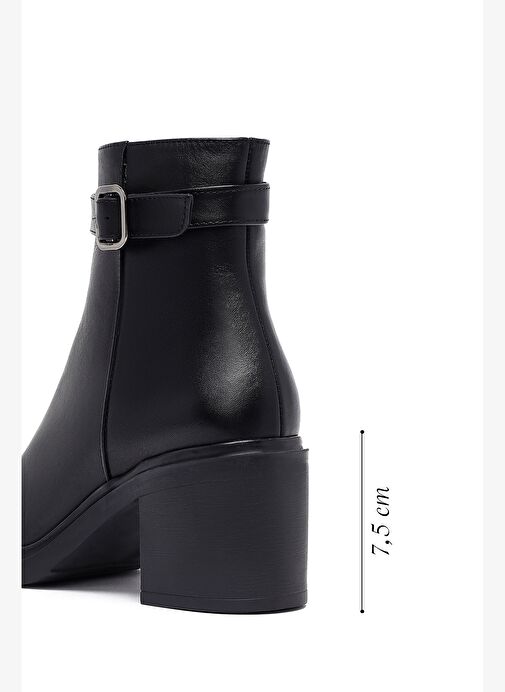 Kadın Siyah Fermuarlı Kalın Topuklu Deri Bot 25WFD153318 - Görsel 3