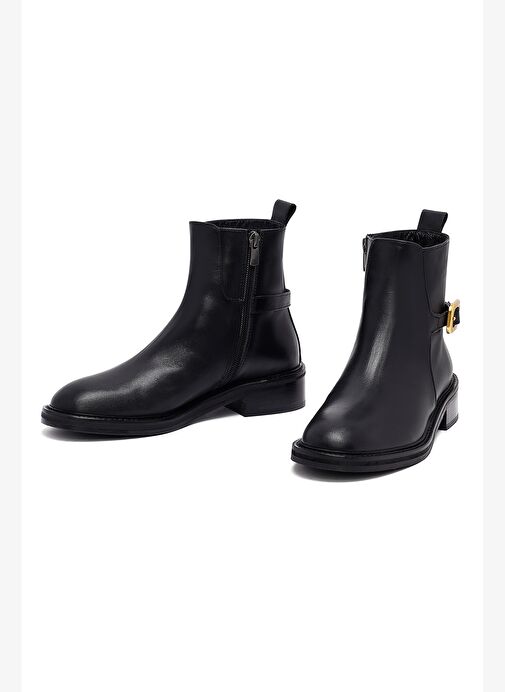 Kadın Siyah Fermuarlı Deri Bot 25WFD153618 - Görsel 4