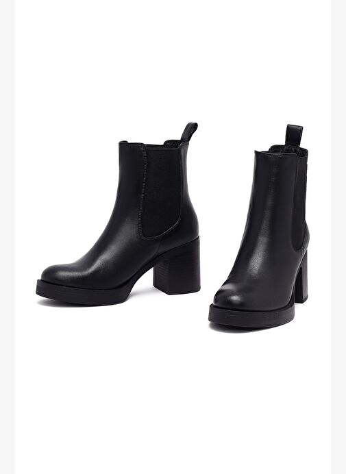 Kadın Siyah Kalın Topuklu Deri Chelsea Bot 25WFD153718 - Görsel 4