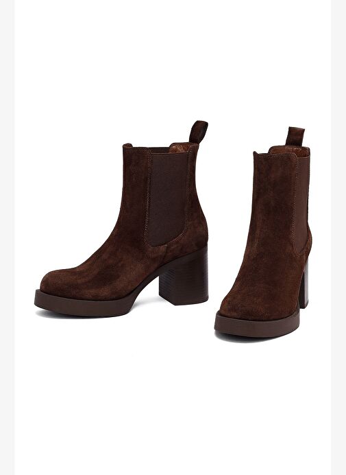 Kadın Kahverengi Topuklu Süet Deri Chelsea Bot 25WFD153710 - Görsel 4